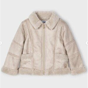 Mayoral Girls Faux Shearling Jacket Size‎ 4 Beige Cozy Polyester Outerwear